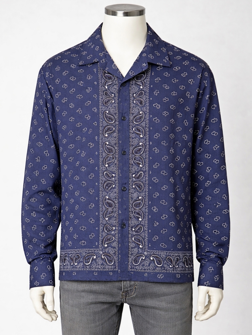 PALM ANGELS | Navy Paisley Button Down Shirt IT 48 Medium NWT